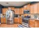 Chef's kitchen with stainless steel appliances, including a gas range, microwave, and refrigerator at 261 Catoctin Rd, Rock Hill, SC 29732