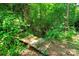 View of backyard with a small, old bridge in a green lush backyard with lots of trees and nature at 3043 Charles Rd, Shelby, NC 28152
