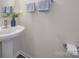 Clean powder room with a pedestal sink, blue vase, and stylish fixtures at 635 Brickdust Ct, Fort Mill, SC 29708