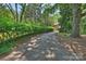Long driveway leading to the house, lined with hedges and trees, offering privacy at 6434 Sardis Rd, Charlotte, NC 28270