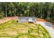 Charming one story home features a gray exterior, new landscaping, and a gravel driveway at 122 River Ridge Ln, Hickory, NC 28601