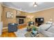 Inviting living room featuring a stone fireplace, hardwood floors, and comfortable seating at 1336 Dobson Dr, Waxhaw, NC 28173