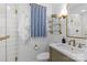 Updated bathroom featuring glass shelves, modern fixtures, and a stylish vanity at 1600 Onslow Dr, Charlotte, NC 28205