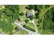 Stunning aerial view of a home with long driveway surrounded by lush greenery and mature trees on a spacious lot at 604 Ferguson Ridge Rd, Gastonia, NC 28052