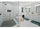 Luxurious bathroom with marble walk-in shower, standalone tub, and double vanity at 708 Cross Trail Dr, Charlotte, NC 28204