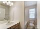 Hall bathroom featuring a single sink vanity, large mirror, and shower-tub combination at 7220 Hodges Meadow Ln, Charlotte, NC 28213