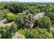 Aerial view of a residential neighborhood with mature trees and houses, set against a skyline backdrop at 901 Hartford Ave, Charlotte, NC 28209