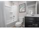 Functional bathroom with shower-tub, toilet, and contemporary vanity, designed for practical use at 10112 Florentine Ln, Charlotte, NC 28214
