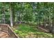 Lush backyard with mature trees and a view of the lake, creating a private oasis at 10311 Windtree Ln, Charlotte, NC 28215