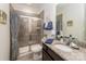 Bathroom featuring a shower and granite countertop at 132 Hillston Ln, Mooresville, NC 28115