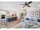 Open-concept living space with a kitchen island, wood floors, a fireplace, and stylish décor at 1432 Ardmore Dr # 341, Sherrills Ford, NC 28673