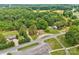 Aerial view showcasing a single-story home on a spacious lot near a main street, enveloped by mature trees and landscaping at 1529 Stony Point Rd, Shelby, NC 28150