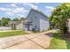A well-maintained backyard with a lush green lawn, concrete patio, and a blue house, providing a serene outdoor space at 1825 Stroud Park Ct, Charlotte, NC 28206