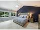 Serene bedroom with a vaulted ceiling, plush bedding, and large windows offering scenic views at 314 Southern Cross Ln, Matthews, NC 28105
