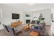 Stylish living room with a fireplace, modern furniture, a wall-mounted TV, and large windows for natural light at 5002 Abode Lily Ln, Charlotte, NC 28227