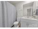 Cozy bathroom featuring a blue patterned shower curtain and white vanity at 524 Tayberry Ln, Fort Mill, SC 29715