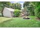 Spacious backyard featuring a patio with outdoor seating and a stone fire pit ideal for relaxing evenings at 5400 Groveton Ct, Charlotte, NC 28269