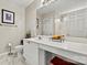 Bathroom features a large mirror, vanity, toilet, framed art and a shower at 8002 Mariners Pointe Cir, Denver, NC 28037