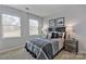 Modern bedroom with neutral walls, two windows, and a bed with decorative pillows and patterned bedding at 10127 Florentine Way, Charlotte, NC 28214
