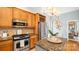 Kitchen features granite countertops, stainless steel appliances and decorative tile backsplash at 4115 Birkshire Hts, Fort Mill, SC 29708