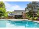 Backyard pool area with an outdoor dining set and comfortable lounge chairs at 6916 Cameron Glen Dr, Charlotte, NC 28210
