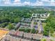 Aerial view showcasing the neighborhood with lush greenery and the city skyline in the distance at 819 Anderson St, Charlotte, NC 28205