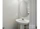 Small bathroom showing the pedestal sink and the large mirror at 10867 Garden Oaks Ln, Charlotte, NC 28273