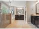 Bathroom featuring a glass shower, soaking tub, granite countertops, and tile flooring at 11070 River Oaks Nw Dr, Concord, NC 28027