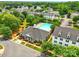 Stunning aerial view of community amenities including a sparkling pool, clubhouse, and lush landscaping at 1134 Plaza Walk Dr, Charlotte, NC 28215
