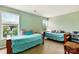Shared bedroom featuring two twin beds with bright blue comforters, windows, and natural light at 1134 Plaza Walk Dr, Charlotte, NC 28215