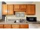 Practical kitchen featuring wood cabinets, stainless steel sink, and modern appliances at 1134 Plaza Walk Dr, Charlotte, NC 28215