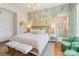Bedroom with floral wallpaper, hardwood floors, contemporary furnishings and en suite bathroom at 1172 Queens Rd, Charlotte, NC 28207