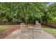 Backyard patio with outdoor metal seating and lush green foliage at 12013 Dolomite Dr, Pineville, NC 28134