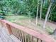 Wooded backyard view from the deck of the home, featuring a privacy fence and mature trees at 125 Shenandoah Loop, Troutman, NC 28166