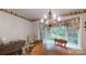 Cozy dining room featuring a round wooden table, a bay window, and charming floral accents at 139 Cricket Creek Dr, Cherryville, NC 28021