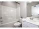 Clean bathroom featuring a tub-shower combo and a single sink vanity at 146 Valley Glen Dr, Troutman, NC 28166