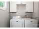 Functional laundry room with white cabinets and washer and dryer connections at 146 Valley Glen Dr, Troutman, NC 28166