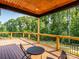 Relax on this wood deck with black iron railings and views of the lush, wooded backyard at 2004 Plain Field Dr, Bessemer City, NC 28016