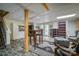 Finished basement space with stylish flooring, exposed beam, and easy access to the outdoors at 40 Old Rd, Taylorsville, NC 28681