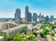 Stunning aerial view of the city skyline with lush green trees in the foreground at 401 N Church St # 201, Charlotte, NC 28202