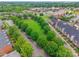 Aerial view of a well-maintained neighborhood with a gazebo in the center of a green common area at 5623 Fetzer Nw Ave, Concord, NC 28027