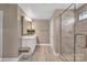 A beautifully designed bathroom with a glass shower and modern white vanity at 7046 North Bridge Dr, Huntersville, NC 28078