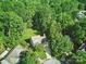 Lush aerial view of a house nestled among mature trees, showcasing its serene setting and green surroundings at 7344 Maitland Ln, Charlotte, NC 28215