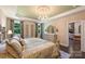 Inviting main bedroom features decorative ceiling, chandelier, and windows offering views of the outdoors at 7916 Deerbridge St, Mint Hill, NC 28227