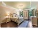 Spacious main bedroom with a decorative ceiling, chandelier, and two windows with natural light at 7916 Deerbridge St, Mint Hill, NC 28227