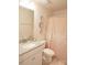 Bathroom featuring a shower, granite vanity, and decorative accents at 8177 Sheffield Dr, Terrell, NC 28682