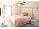 Bedroom showcasing a four-poster bed, ceiling fan and natural light at 8177 Sheffield Dr, Terrell, NC 28682