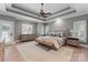 Spacious main bedroom with tray ceiling, plantation shutters, and wood floors at 8433 Cheverny Dr, Waxhaw, NC 28173