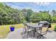 Backyard with a table and grill, and a plant in a blue pot at 1397 Tupelo Rd, Clover, SC 29710