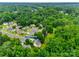 An aerial view shows a neighborhood surrounded by lush greenery with homes featuring manicured lawns and mature trees at 2132 Cubla Ct, Rock Hill, SC 29732